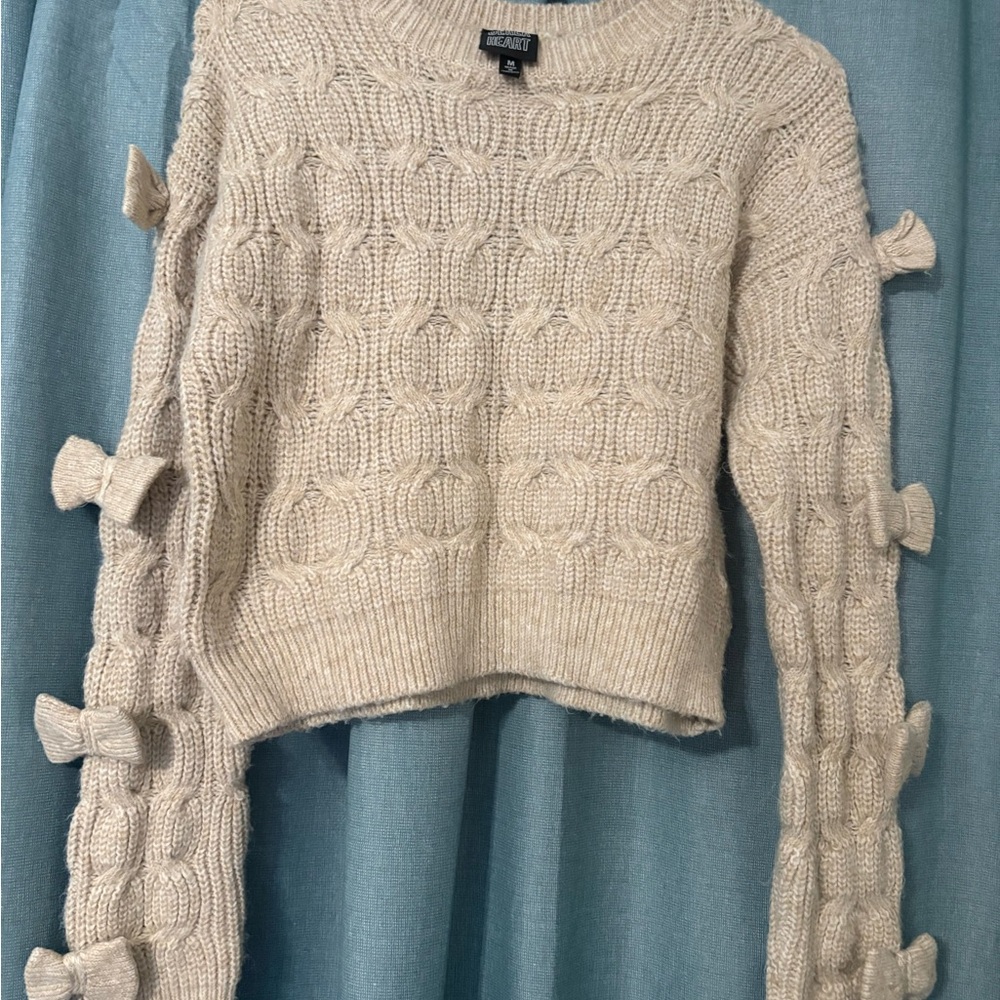 Derek Heart Cream Cable Knit Sweater